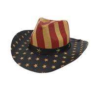 FRCOLOR Unisex American Flag Cowboy Hat Breathable Lightweight Sun Hat for Independence Day Celebration Vintage Western Jazz Style with Navy Brim