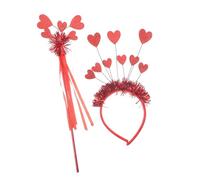 FRCOLOR Valentines Day Headband Heart Headband Set Sequin Glitter Bow Hairband Fairy Wand for Girls