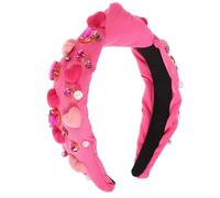 FRCOLOR Valentines Day Headbands for Women Rhinestone Beaded Love Heart Pink Wide Hairband Knotted Hair Band Valentines Hair Accessories
