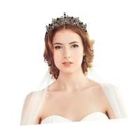 FRCOLOR Vintage Baroque Queen Crown, Rhinestone Wedding Crown Black Tiara Wedding Crown Costume Party Accessories for Brithday Prom