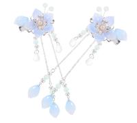 FRCOLOR Vintage Blue Flower Tassel Hair Accessories Set for Women and Girls 2-piece Hanfu Hairpins Clips Classical Chinese Style for Festivals and Parties