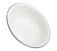 FRCOLOR Vintage Enamel Mixing Bowl Stylish Foot Washing Basin with Blue Rim Durable White Enamelware for Soaking Face Washing and Laundry Use