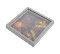 FRCOLOR Vintage Halloween LED Lighted Shadow Box Frame with Pumpkins and Ghosts, Wooden Gothic Mantel Decor for Wall or Table, Friendly Safe Night Light for Halloween Display
