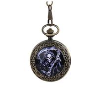 FRCOLOR Vintage Pocket Watch Retro Pocket Watch Classic Style Bronze Metal Chain Ghost Design Men’S Accessory for Daily Wear with Sturdy Hook