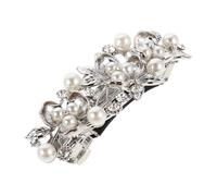 FRCOLOR Vintage Rhinestone Bridal Hair Clip with Pearl Floral Design Large Metal Wedding Hair Barrette Elegant Ponytail Holder for Women and Sophisticated Updo Accessory