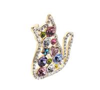 FRCOLOR Vintage Rhinestone Cat Brooch Pin for Women Colorful Crystal Animal Lapel Pins Metal Cute Kitten Brooch with Secure Clasp Dress Accessories for Birthday Holiday Party Gift