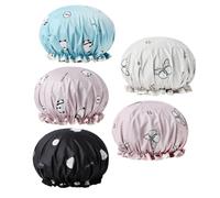 FRCOLOR Waterproof Shower Caps Assorted Colours Random Color for Women 5pcs with Elastic Band and Foldable Fabric, Colour Changing Bath Hats Suitable for Showering and Making