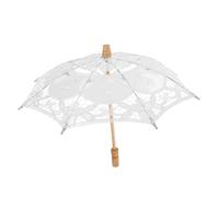 FRCOLOR White Lace Wedding Umbrella for Brides, Lightweight Cotton Cloth Parasol with Wood Handle, Elegant Embroidery, Bridal Photo Prop for Wedding or Tea Party Decor
