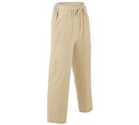 FRCOLOR Women Drawstring Wide Leg Pants Size L Breathable Summer Trousers | Polyester Spandex Blend, Khaki Colour, Casual Stylish Fit, Beach Use, Versatile Lightweight Design