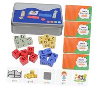 FRCOLOR Wooden Alphabet Spelling Game with Flash Cards for Boys and Interactive Letter Matching for Phonics and Sight Word Learning Educational Literacy Blocks for Home and School Use