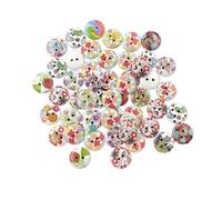 FRCOLOR Wooden Buttons for Sewing 200 Pcs 15mm Round in 2 Pack, Handmade Colored Flower Printed White Base Buttons, Eco-Friendly and Not Easy to Decay Scrapbooking and Random Color