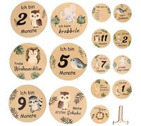 FRCOLOR Wooden Calendar Discs for Monthly Milestone Tracking Boy Newborn Photography Props Keepsake Birth Announcement Sign Made of Natural Wood Material