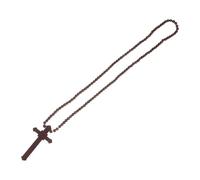 FRCOLOR Wooden Cross Pendant Necklace for Men Women Hip-hop Style Wood Beads Christian Jewelry with Crucifix Faithful Baptism and Church England Rosary Beads Accessory