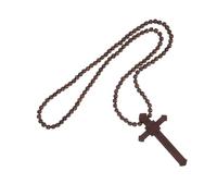 FRCOLOR Wooden Cross Pendant Necklace Hip-hop Style Religious Wood Beads Jewelry for Men Women Baptism Christian Party Favor Spiritual Accessory