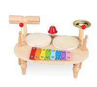 FRCOLOR Wooden Drum Set for Sturdy Musical Instruments with Xylophone Unique Storage Design Easy to Play Music for Boys
