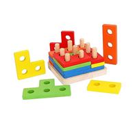 FRCOLOR Wooden Geometric Puzzle for Detachable Stackable Matching Blocks Educational Shape Sorting Board for Creativity and Hand Eye Coordination Development