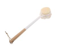 FRCOLOR Wooden Handle Back Scrubber for Shower Extendable Body Brush with Balanced Soft Bristles for Gentle Exfoliation Long Reach Bath Scrubber for Back Legs and Feet Cleaning