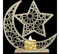 FRCOLOR Wooden Moon LED Decorative Lamp Eid Ramadan Festival Light Lightweight Star Shape Creates Festive Atmosphere Button Battery for Shelf and Study