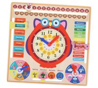 FRCOLOR Wooden Owl Clock Educational Learning Clock for Telling and Seasons Cognitive Development Interactive for Boys and Safe Material