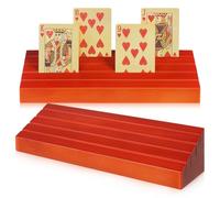 FRCOLOR Wooden Playing Card Holders 2Pcs Medium Size Pine Stand for Gaming Party Tableware and Bridge Card Display