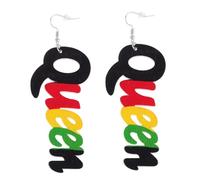 FRCOLOR Wooden Queen Letter Dangle Earrings Ethnic African Style Drop Decorative Jewelry for Women Versatile Fashion Accessory for Casual and Formal Outfits