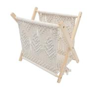 FRCOLOR Woven Cotton Rope Magazine Rack with Sturdy Iron Base and Beige Wood Frame, Decorative Storage Holder for Newspapers and Towels on Chair Or Table, Simple and Elegant Design