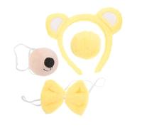 FRCOLOR Yellow Fabric Bear Costume Headband Set with Tail Nose and Bow Tie, Decorative and Reusable Animal Costume Props for Party and Stage Performances