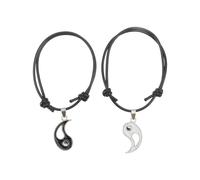 FRCOLOR Yin Yang Taichi Bagua Pendant Bracelets Set for Couples and Friends, Black Hollowed Link Bracelets Creative Dual-segment Design, Matching Wrist Jewelry for Valentine's
