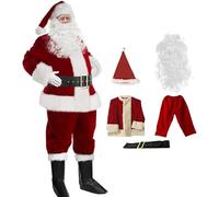 Frcychri Velvet Santa Suit 5PCS Deluxe Red Christmas Clause Outfit Adult Vacation Men's Ultra Deluxe Santa Claus Suit Costume Set 5 pieces,XXL.