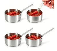 Frdhee 304 Stainless Steel Dipping Sauce Cups with Handle, 3.52 oz 100ML Mini Reusable Metal Individual Saucers Bowl Dishes Small Dressing Container for Ketchup Dishes Seasoning (4PCS)