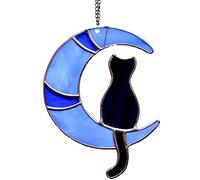 Frdun Aouln Cat and Moon Wind Chimes,Black Cat On Moon Stained Acrylic Window Hangings Ornament for Home Decor Acrylic Religious Sun Through Craftsmanship Pendant