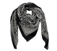 Freak Scene Cotton Scarf Indian pattern 1 black white flowers white squared kerchief