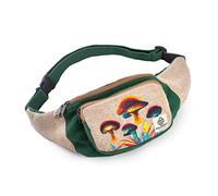 Freakmandu Unisex Hemp Bum Bag Fanny Pack - Boho Style Waist Bag for Men and Women - Handmade Crossbody Hip Belt Bag, Mushroom Design