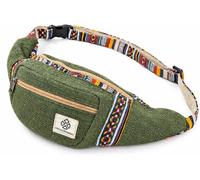 Freakmandu Unisex Hemp Fanny Pack - Hip Waist Belt Bag Crossbody Boho Hippie Style Handmade Waist Packs for Men Women, Safari