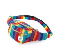 Freakmandu Unisex Hemp Waist Pack - Hip-Hop Boho Style Adjustable Size Handmade Waist Pack for Hiking, Running, Jogging, Rainbow