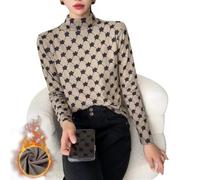 Freaswind Dralon Turtleneck Tops for Women Autumn Winter Thickened Thermal Underwear Inner Warm Printed Long-Sleeved Shirt, Plum Bossom, S