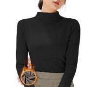 Freaswind Dralon Turtleneck Tops for Women Autumn Winter Thickened Thermal Underwear Inner Warm Printed Long-Sleeved Shirt, Black, M