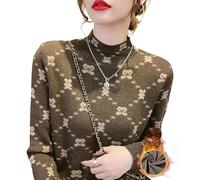 Freaswind Dralon Turtleneck Tops for Women Autumn Winter Thickened Thermal Underwear Inner Warm Printed Long-Sleeved Shirt, Coffee Bear, XL