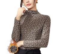 Freaswind Dralon Turtleneck Tops for Women Autumn Winter Thickened Thermal Underwear Inner Warm Printed Long-Sleeved Shirt, Square, L