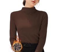 Freaswind Dralon Turtleneck Tops for Women Autumn Winter Thickened Thermal Underwear Inner Warm Printed Long-Sleeved Shirt, Coffee, M