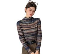 Freaswind Dralon Turtleneck Tops for Women Autumn Winter Thickened Thermal Underwear Inner Warm Printed Long-Sleeved Shirt, Ocean Wave, S