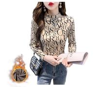 Freaswind Dralon Turtleneck Tops for Women Autumn Winter Thickened Thermal Underwear Inner Warm Printed Long-Sleeved Shirt, Letter, L