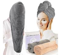 FREATECH 2-Pack Large Microfibre Hair Towel Wrap 86 x 26 cm, Thicken Super Absorbent Hair Turbans for Wet Hair, Anti-frizz Hair Drying Towel with Elastic Band for Women Long Thick Curly Plopping Hair