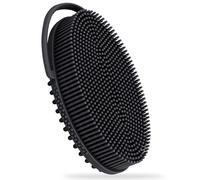 FREATECH Silicone Body Scrubber with Loop Handle, Bath Shower Scrubber Gentle Exfoliating Body Scrub Brush for Men Women Kids, Sensitive Skin, More Hygienic Than Loofah, Easy to Clean, Black