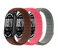 Freaura 3-Pack Braided Solo Loop Band Compatible with Xiaomi Mi Smart Band 10 9 8, Elastic Nylon Sport Strap with Metal Connector, Breathable Adjustable Replacement Band