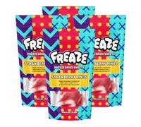 Freaze Strawberry Rings Freeze Dried Retro Candy, Crunchy Fruit-Candy, Tangy Fruity Snacks, Vegan and Halal Treats, Gluten Free Fruity Sweets, Rainbow (Pack 4, Small Pouch (50gram))