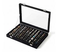 Frebeauty 100 Slots Ring Organiser Tray,Velvet Ring Box with Clear Lid | Velvet Lining Provides Protection, Fits Rings of Various Sizes, Glass Lid Jewellry Tray, for Personal Use and Ring Display