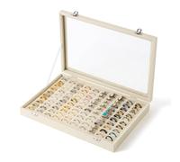 Frebeauty 100 Slots Ring Organiser Tray,Velvet Ring Box with Clear Lid | Velvet Lining Provides Protection, Fits Rings of Various Sizes, Glass Lid Jewellry Tray, for Personal Use and Ring Display