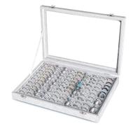 Frebeauty 100 Slots Ring Organiser Tray,Velvet Ring Box with Clear Lid | Velvet Lining Provides Protection, Fits Rings of Various Sizes, Glass Lid Jewellry Tray, for Personal Use and Ring Display