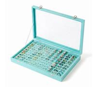 Frebeauty 100 Slots Ring Organiser Tray,Velvet Ring Box with Clear Lid | Velvet Lining Provides Protection, Fits Rings of Various Sizes, Glass Lid Jewellry Tray, for Personal Use and Ring Display